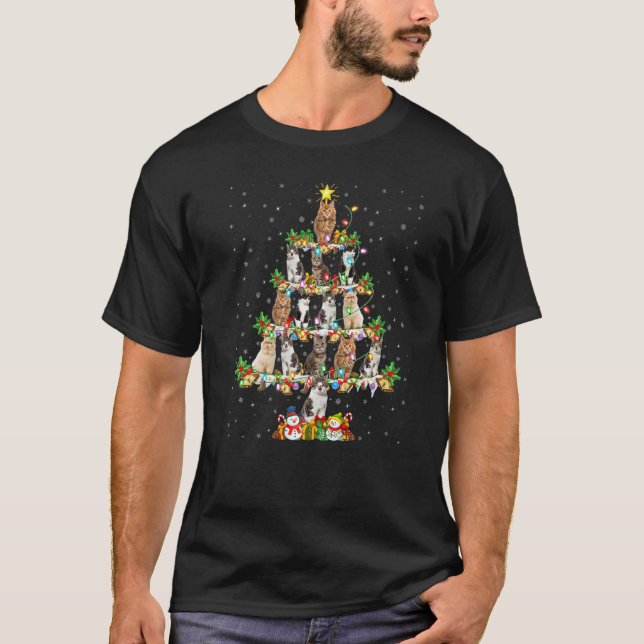 T-shirt Chat Éclairage Noël Santa Chat Arbre de Noël  1 (Devant)