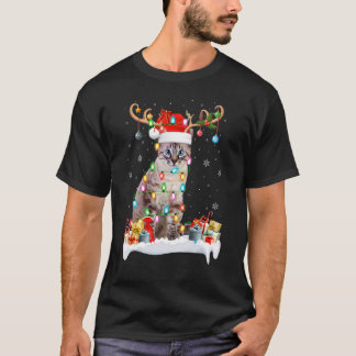 T-shirt Chat Éclairant Xmas Renne Chapeau de Père Noël Cha