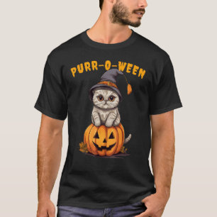 T-shirt Chat écossais plié Halloween Citrouille Purr-o-wee