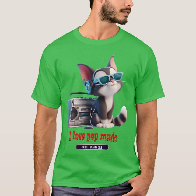 T-shirt chat écoutant de la musique pop fille (Devant)