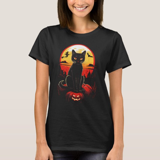 T-shirt Chat effrayant Citrouille effrayante Halloween (Devant)