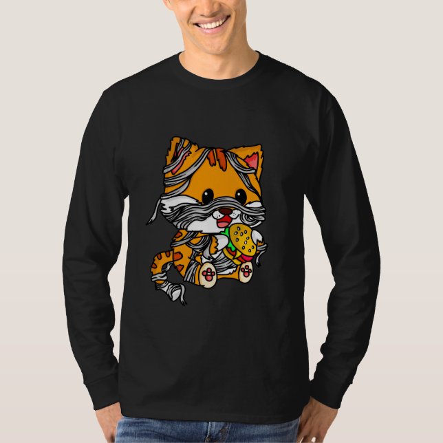 T-shirt Chat Éffrayant Halloween avec tenue Burger (Devant)