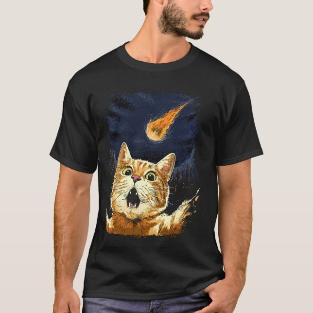 T-shirt Chat effrayé Selfie Chat Météorite Impact d'astéro (Devant)