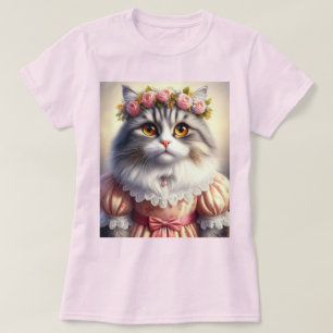T-shirt Chat élégant en robe victorienne rose