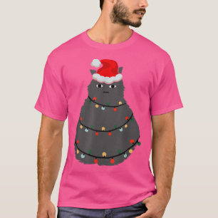T-shirt Chat en arbre de Noël avec des lumières féeriques
