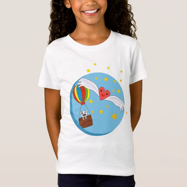 T-Shirt Chat en ballon d'air Kawaii Coeur avec ailes (Devant)