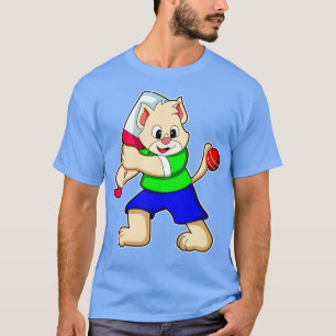 T-shirt Chat en Batsman avec Batteur de Cricket