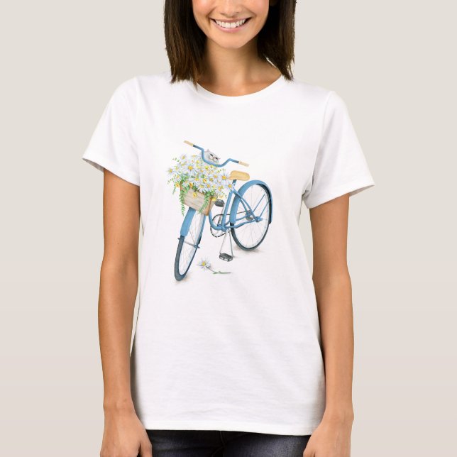 T-shirt chat en bouquet marguerrier sur vélo (Devant)