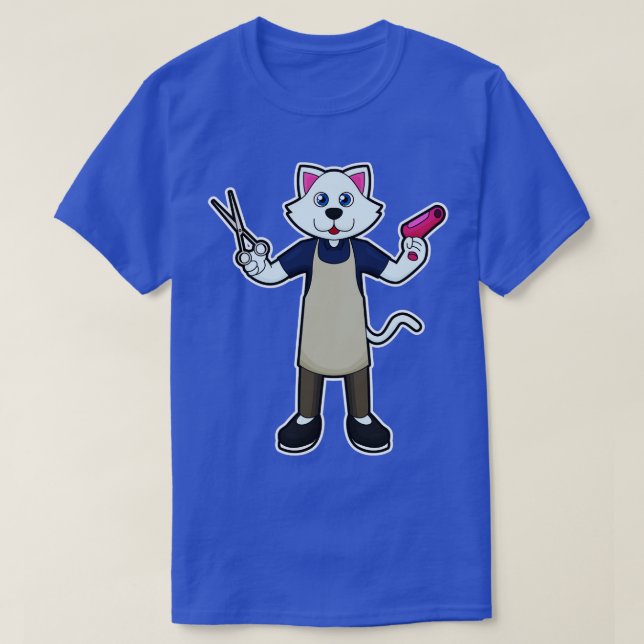 T-shirt Chat en coiffeur avec ciseaux Sèche-cheveux 2 (Design devant)