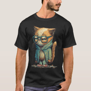 T-shirt Chat en colère du chat avec des lunettes graphique