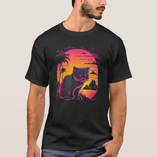 T-shirt Chat en colère esthétique rétro (Devant)
