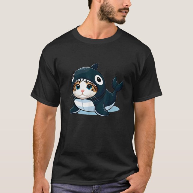 T-shirt Chat en Costume Orca Hommes Femmes Enfants (Devant)