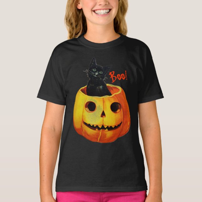 T-shirt Chat en Halloween Citrouille (Devant)