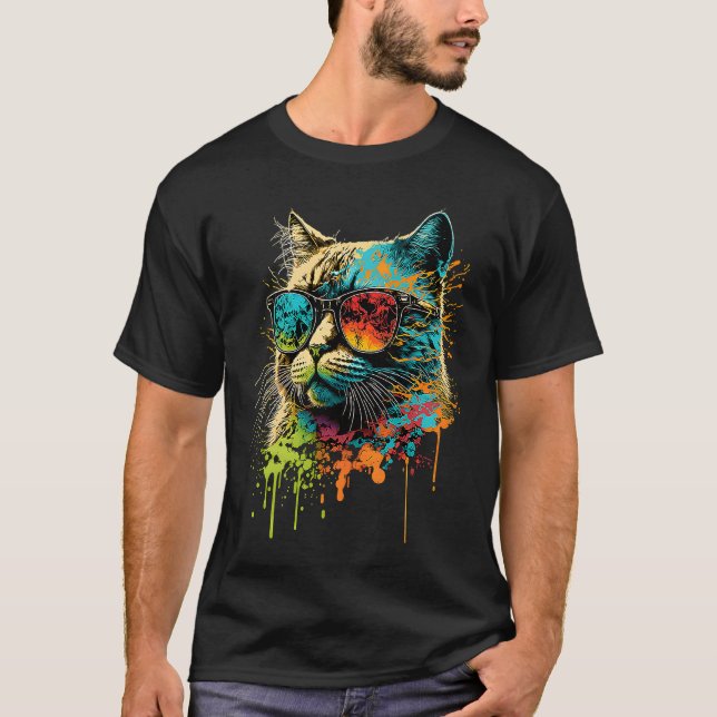 T-shirt Chat En Lunettes De Soleil Impression Abstraite Ar (Devant)