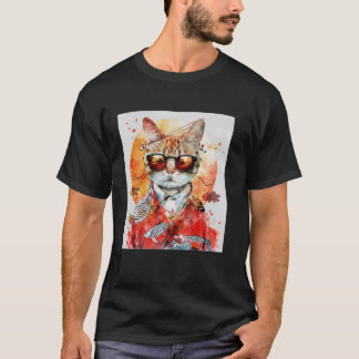 T-shirt Chat en Lunettes de Soleil Style Japonais Artistiq