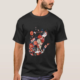 T-shirt Chat en origami Kawaii motif floral japonais Hol