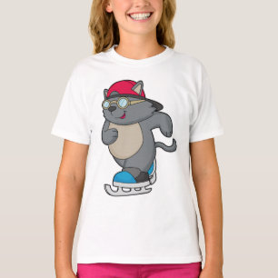 T-shirt Chat en patinage sur glace avec patins sur glace