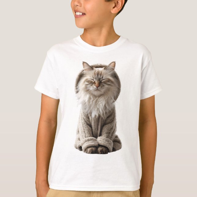 T-shirt Chat en peluche méditant dans un pull douillet pou (Devant)