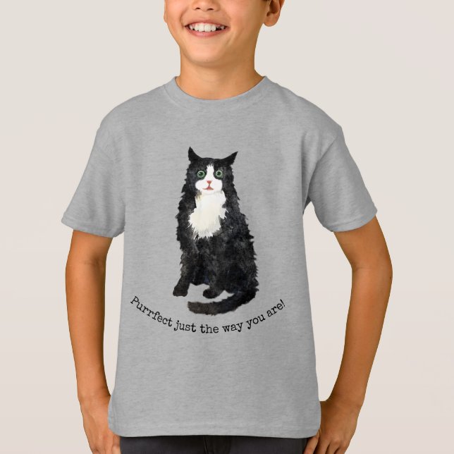 T-shirt chat en peluche noir et blanc (Devant)