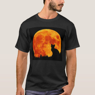 T-shirt Chat en pleine lune orange