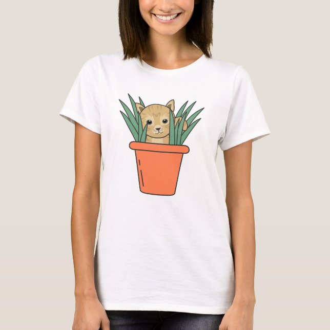 T-shirt Chat En Pot Fleur Drôle Kitten En Plante (Devant)