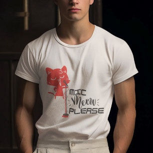T-shirt Chat en rose tenant en gris Mic Meow S'il vous pla