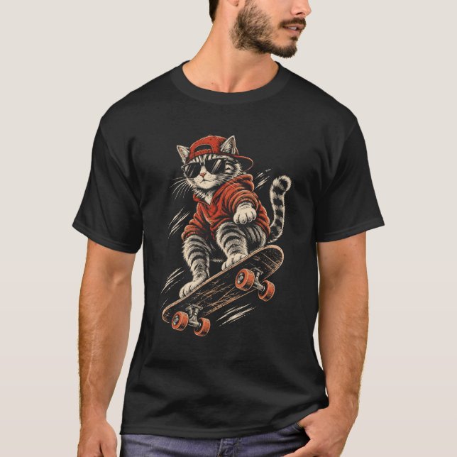 T-shirt Chat en skateboard - Chat drôle (Devant)