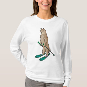 T-shirt Chat en Ski avec Pôles de Ski & Ski
