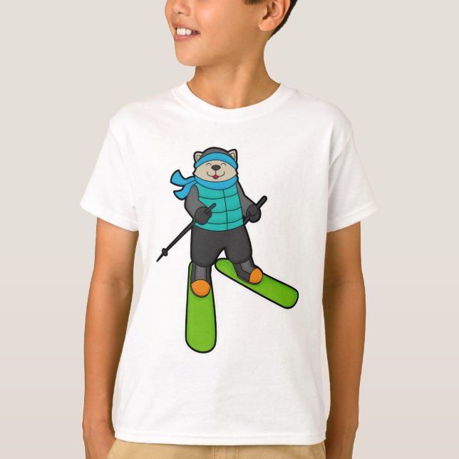 T-shirt Chat en Skier avec Ski (Devant)