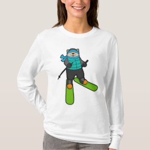 T-shirt Chat en Skier avec Ski