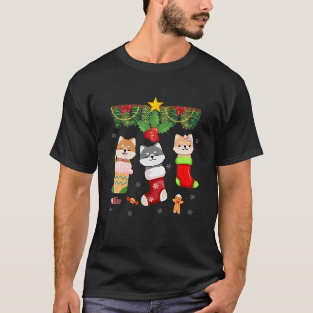 T-shirt Chat en Sock Père Noël Pyjamas de Noël Lumières Dr (Devant)