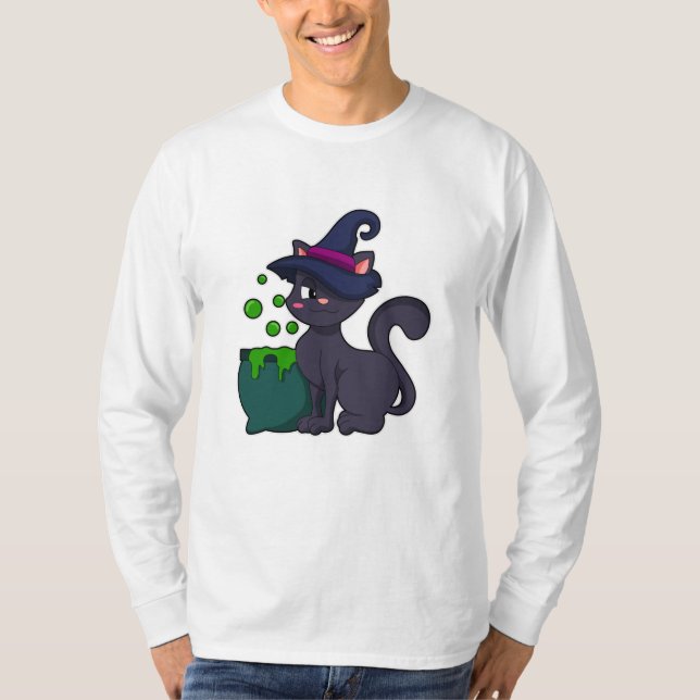 T-shirt Chat en sorcière avec Cauldron (Devant)