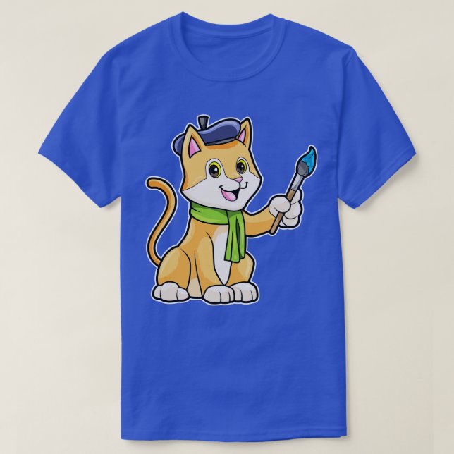 T-shirt Chat en tant que peintre avec Écharpe de brosse (Design devant)