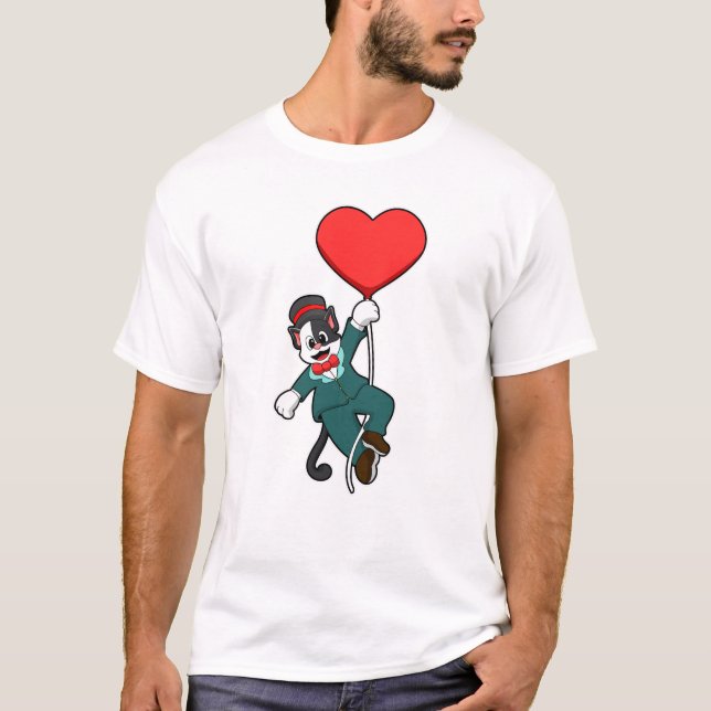 T-shirt Chat en tenue de marié avec ballon en forme de cœu (Devant)