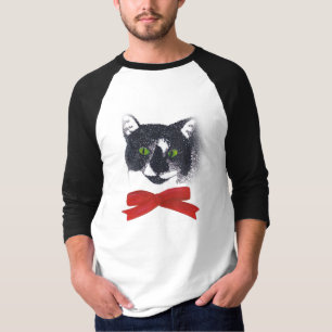T-shirt Chat en Tuxedo noir et blanc avec Bow rouge, Tshir