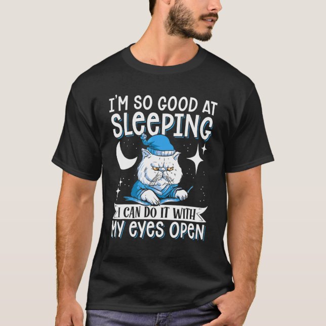 T-shirt Chat endormi aux yeux ouverts, Chat (Devant)