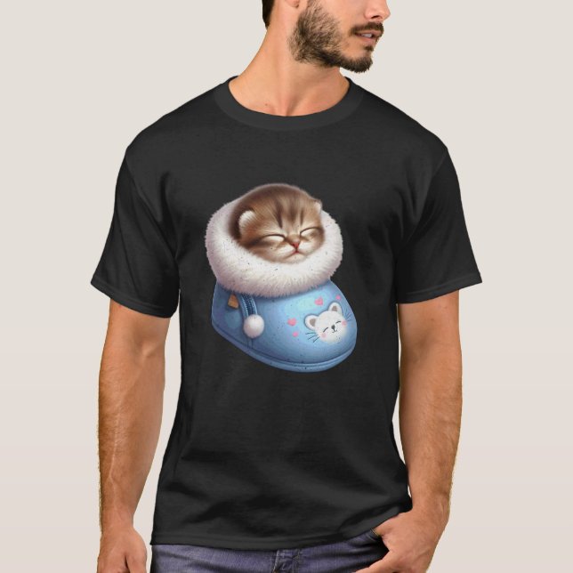 T-shirt Chat endormi en chausson (Devant)