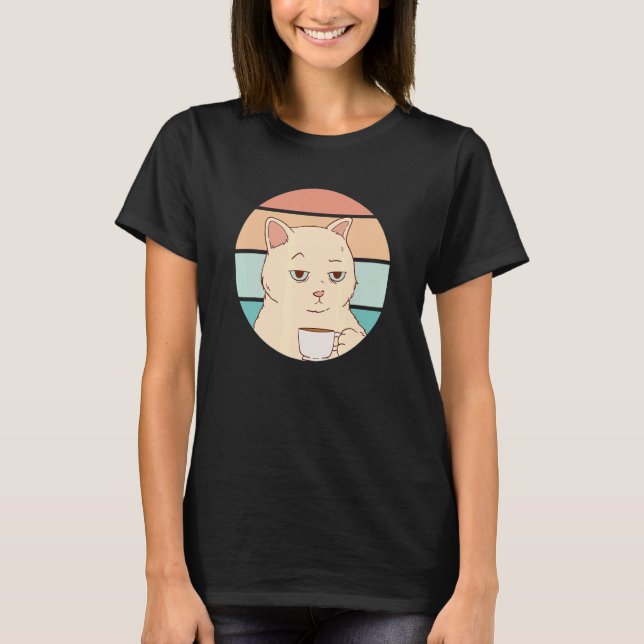 T-shirt Chat Ennuyé Avec Café (Devant)