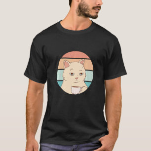 T-shirt Chat ennuyé avec graphique rétro soleil café