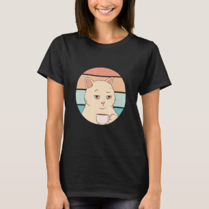 T-shirt Chat ennuyé avec graphique rétro soleil café