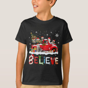 T-shirt Chat équitation Camion Rouge Arbre de Noël Croire
