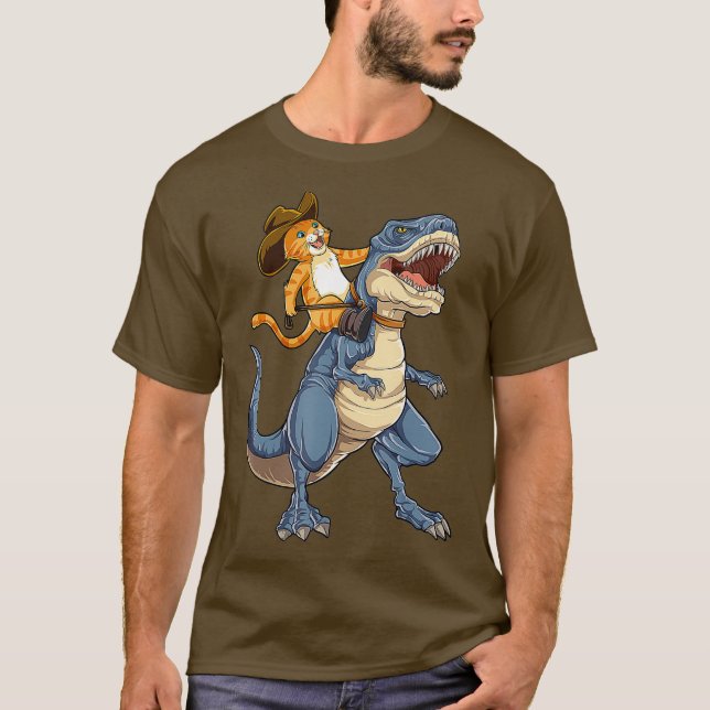 T-shirt Chat équitation Dinosaure T rex Funny Purrassic Ki (Devant)