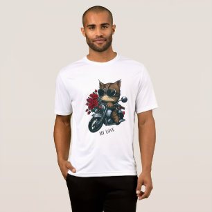 T-shirt Chat équitation moto roses rouges fleurs mon amour