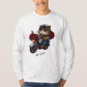 T-shirt Chat équitation moto roses rouges fleurs mon amour