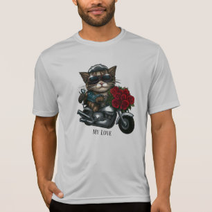 T-shirt Chat équitation moto roses rouges fleurs mon amour