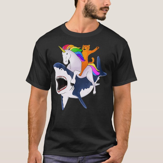 T-shirt Chat équitation Unicorn équitation Requin Cadeau  (Devant)