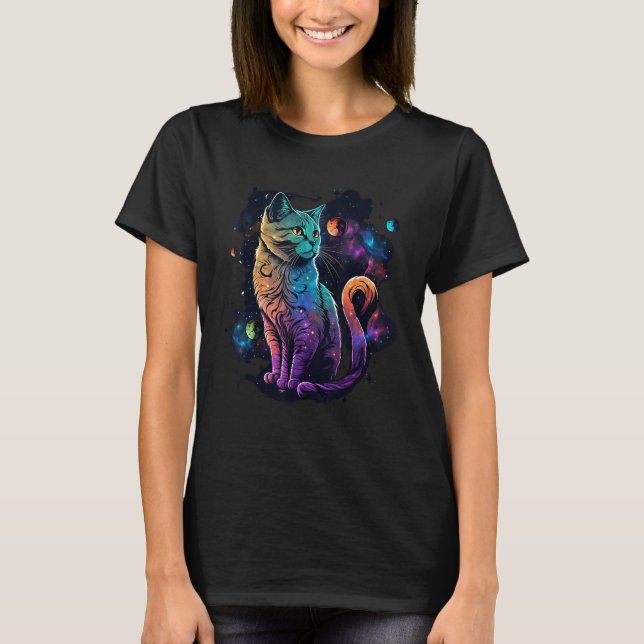 T-shirt Chat Espace Chat Galaxie Chat Espace Chaton Chat (Devant)