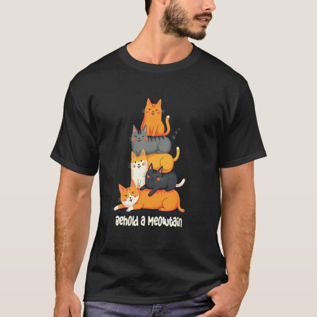 T-shirt Chat espiègle Meowtain Stack (Devant)