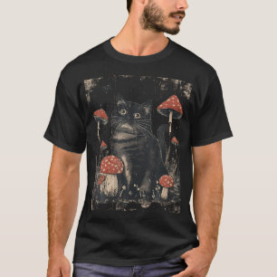 T-shirt Chat esthétique Cottagecore Assis Sur Un Champigno