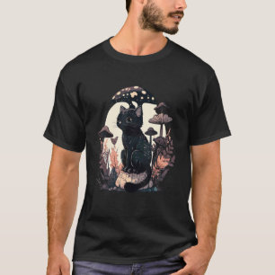 T-shirt Chat esthétique Cottagecore avec chapeau de champi